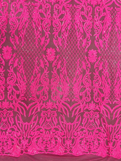 Phoebe HOT PINK Sequins on Hot Pink Mesh Lace Fabric by the Yard - 10062