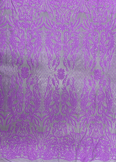 Phoebe LAVENDER Sequins on Mesh Lace Fabric by the Yard - 10062
