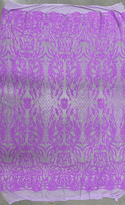 Phoebe LAVENDER Sequins on Mesh Lace Fabric by the Yard - 10062