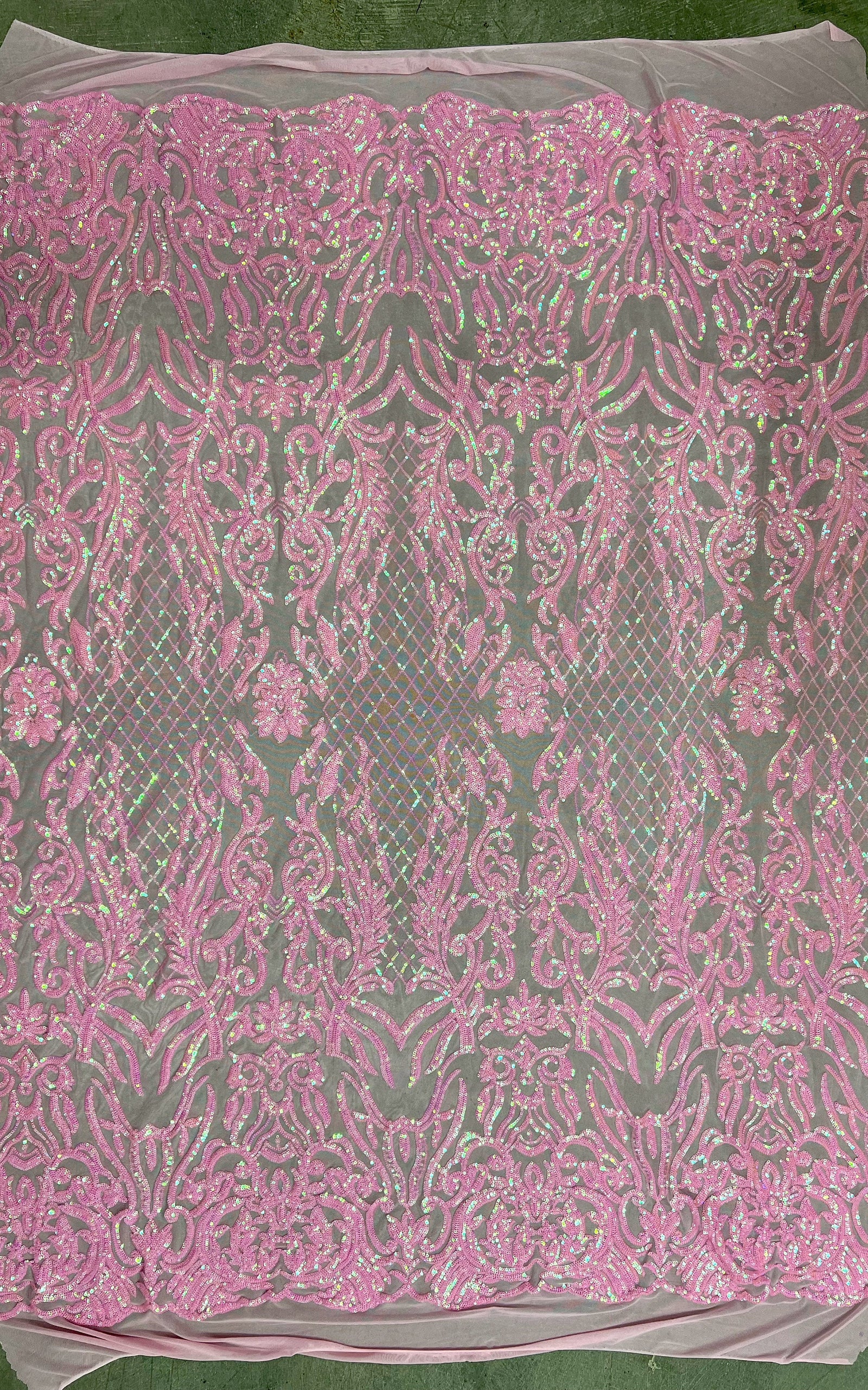 Phoebe IRIDESCENT PINK Sequins on Mesh Lace Fabric by the Yard - 10062