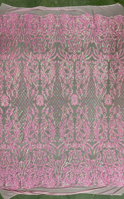 Phoebe IRIDESCENT PINK Sequins on Mesh Lace Fabric by the Yard - 10062