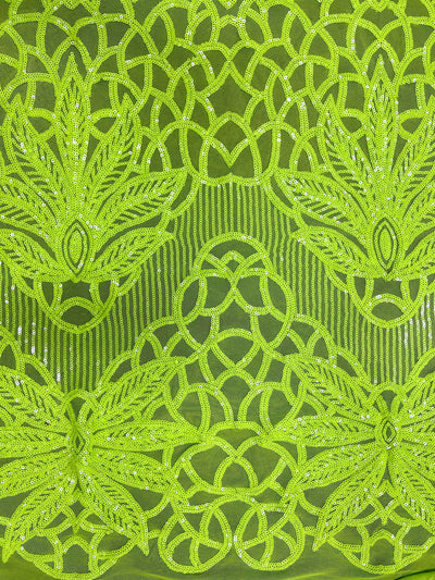 Artemis LIME Sequins on Mesh Lace Fabric by the Yard
