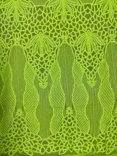 Artemis LIME Sequins on Mesh Lace Fabric by the Yard