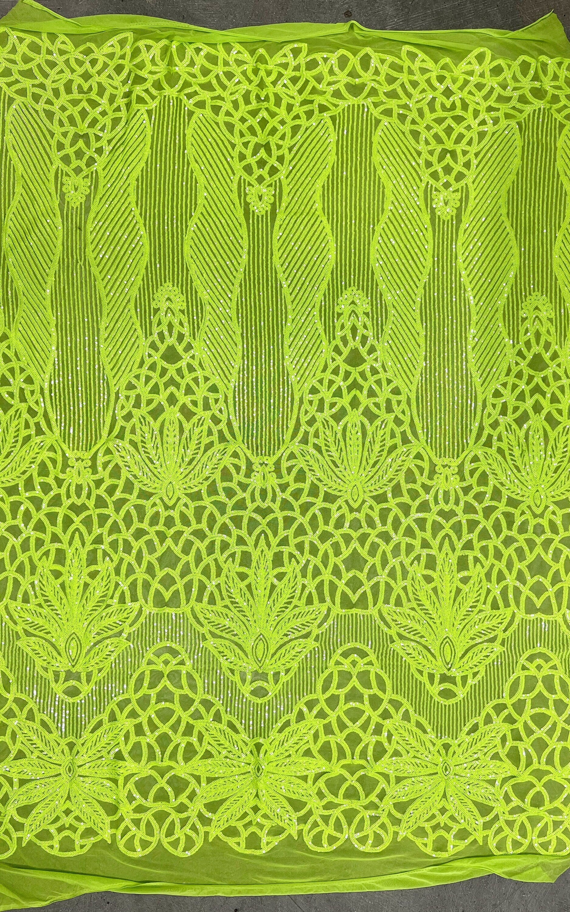 Artemis LIME Sequins on Mesh Lace Fabric by the Yard