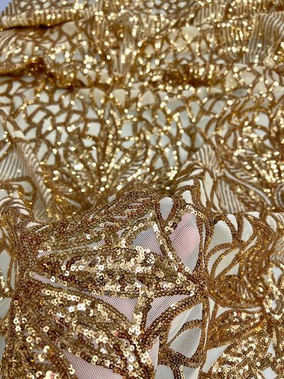 Artemis GOLD Sequins on Mesh Lace Fabric by the Yard