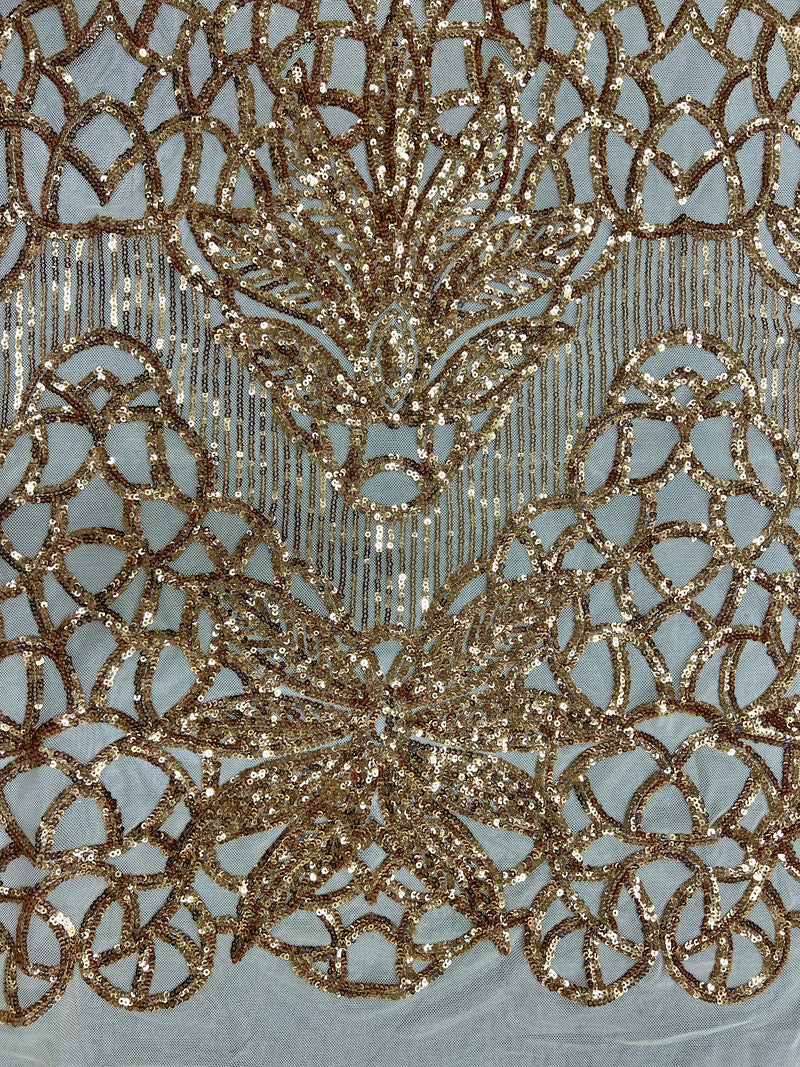 Artemis GOLD Sequins on Mesh Lace Fabric by the Yard