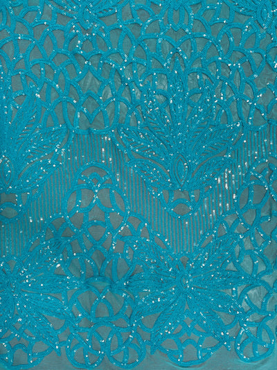 Artemis AQUA Sequins on Mesh Lace Fabric by the Yard