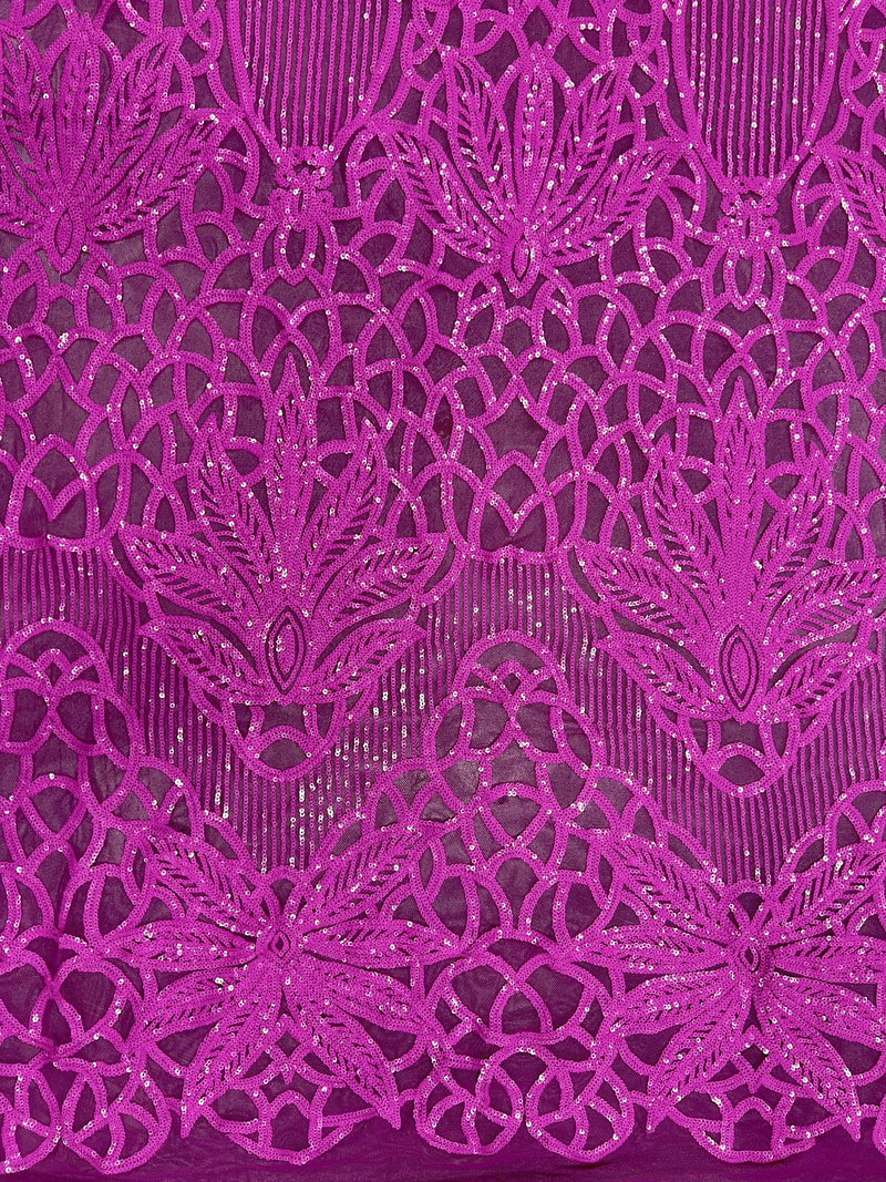 Artemis FUCHSIA Sequins on Mesh Lace Fabric by the Yard