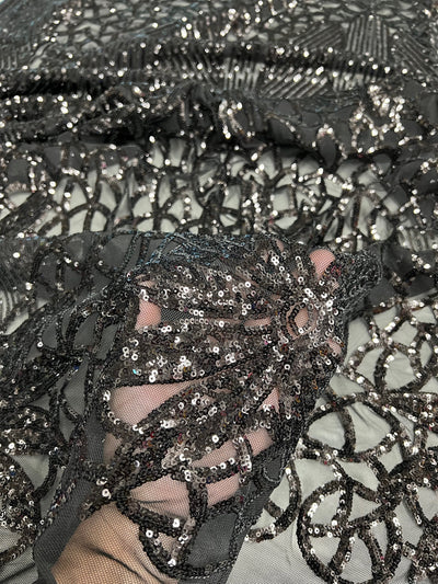 Artemis BLACK Sequins on Mesh Lace Fabric by the Yard
