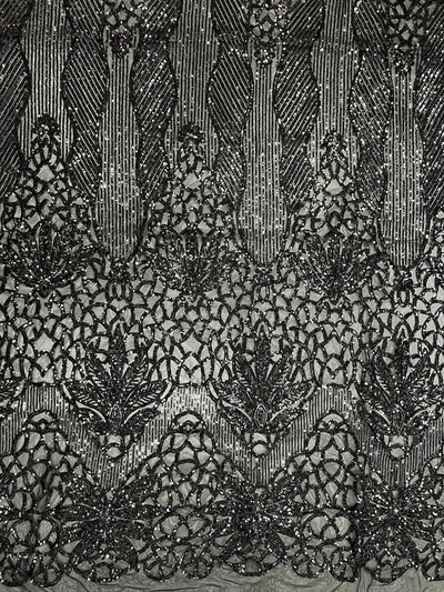 Artemis BLACK Sequins on Mesh Lace Fabric by the Yard