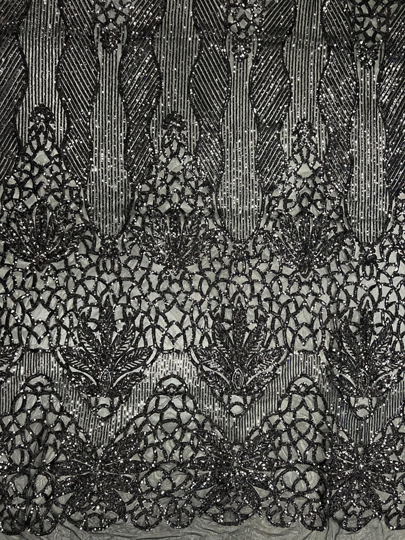 Artemis BLACK Sequins on Mesh Lace Fabric by the Yard