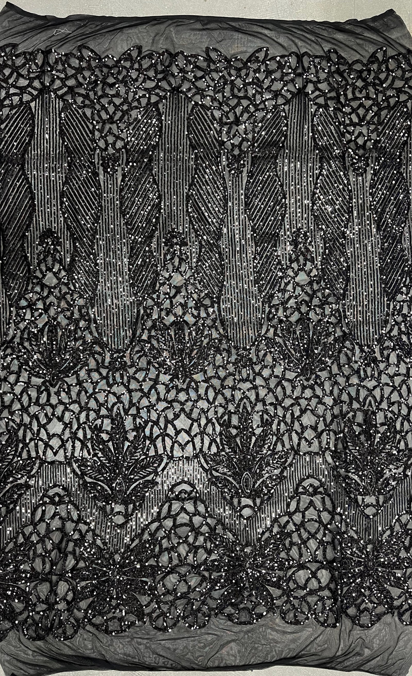 Artemis BLACK Sequins on Mesh Lace Fabric by the Yard