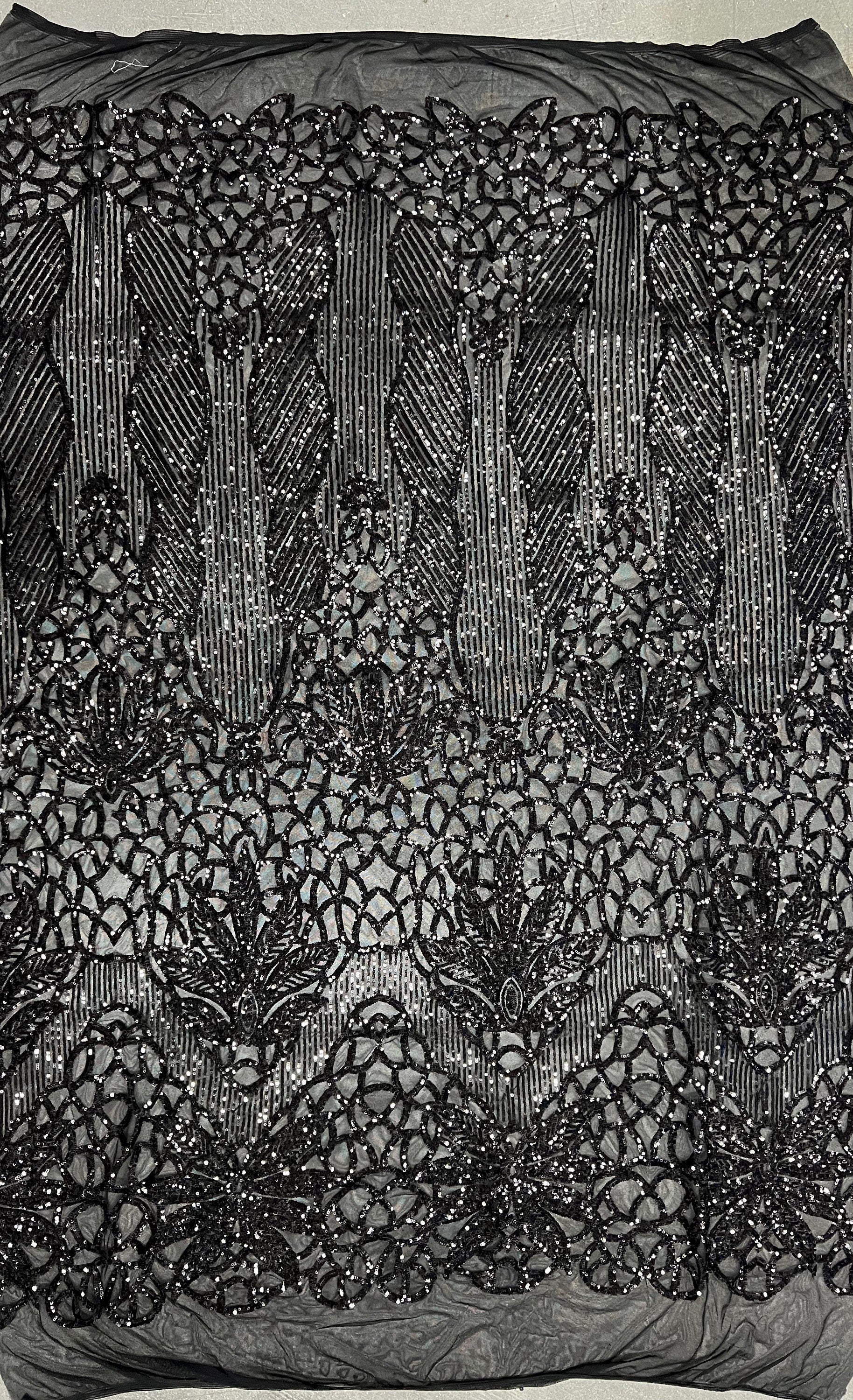 Artemis BLACK Sequins on Mesh Lace Fabric by the Yard