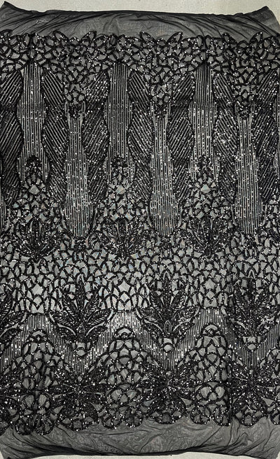Artemis BLACK Sequins on Mesh Lace Fabric by the Yard