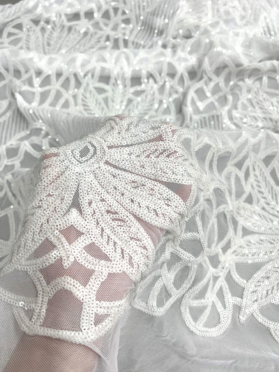 Artemis WHITE Sequins on Mesh Lace Fabric by the Yard