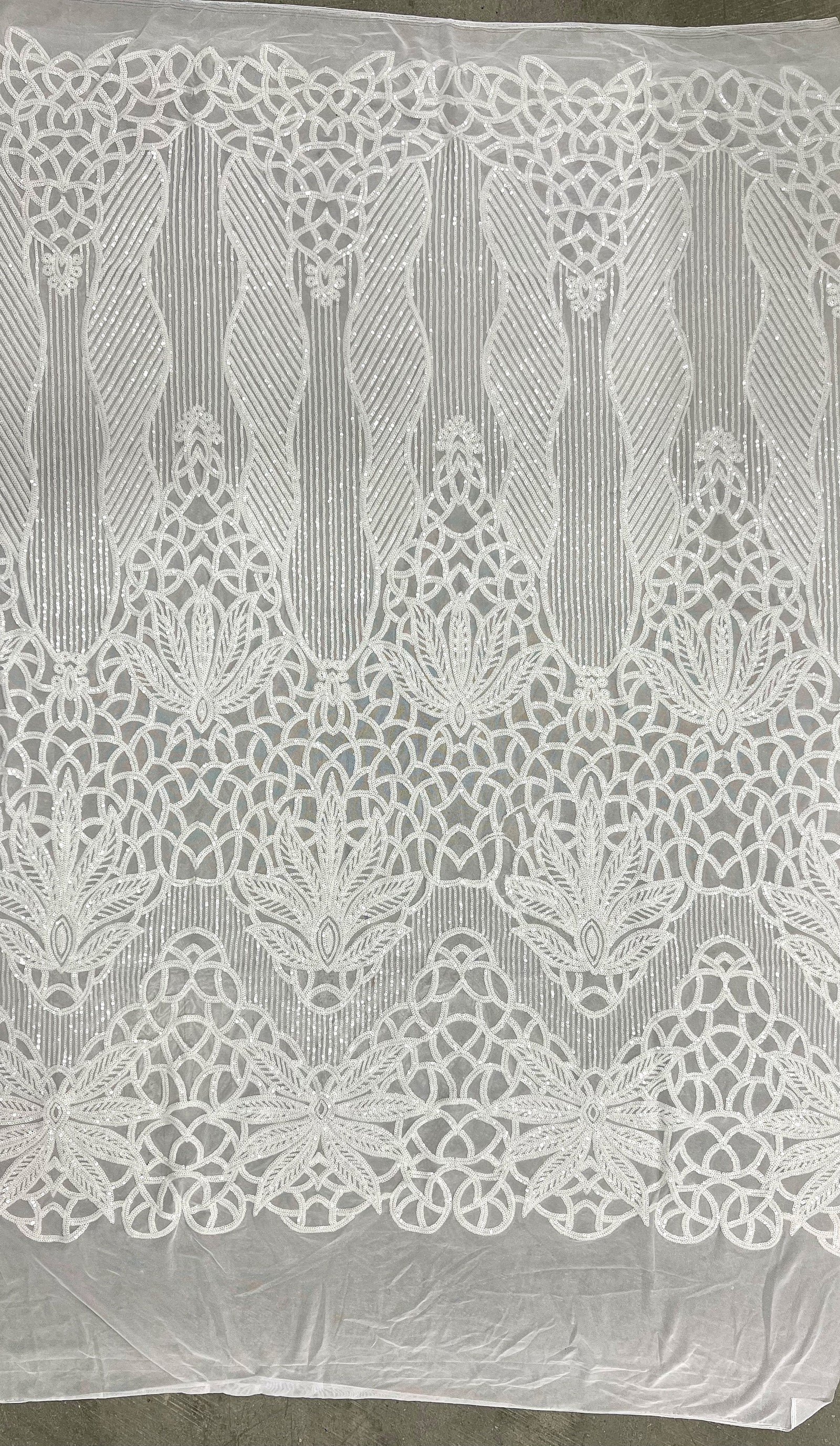 Artemis WHITE Sequins on Mesh Lace Fabric by the Yard