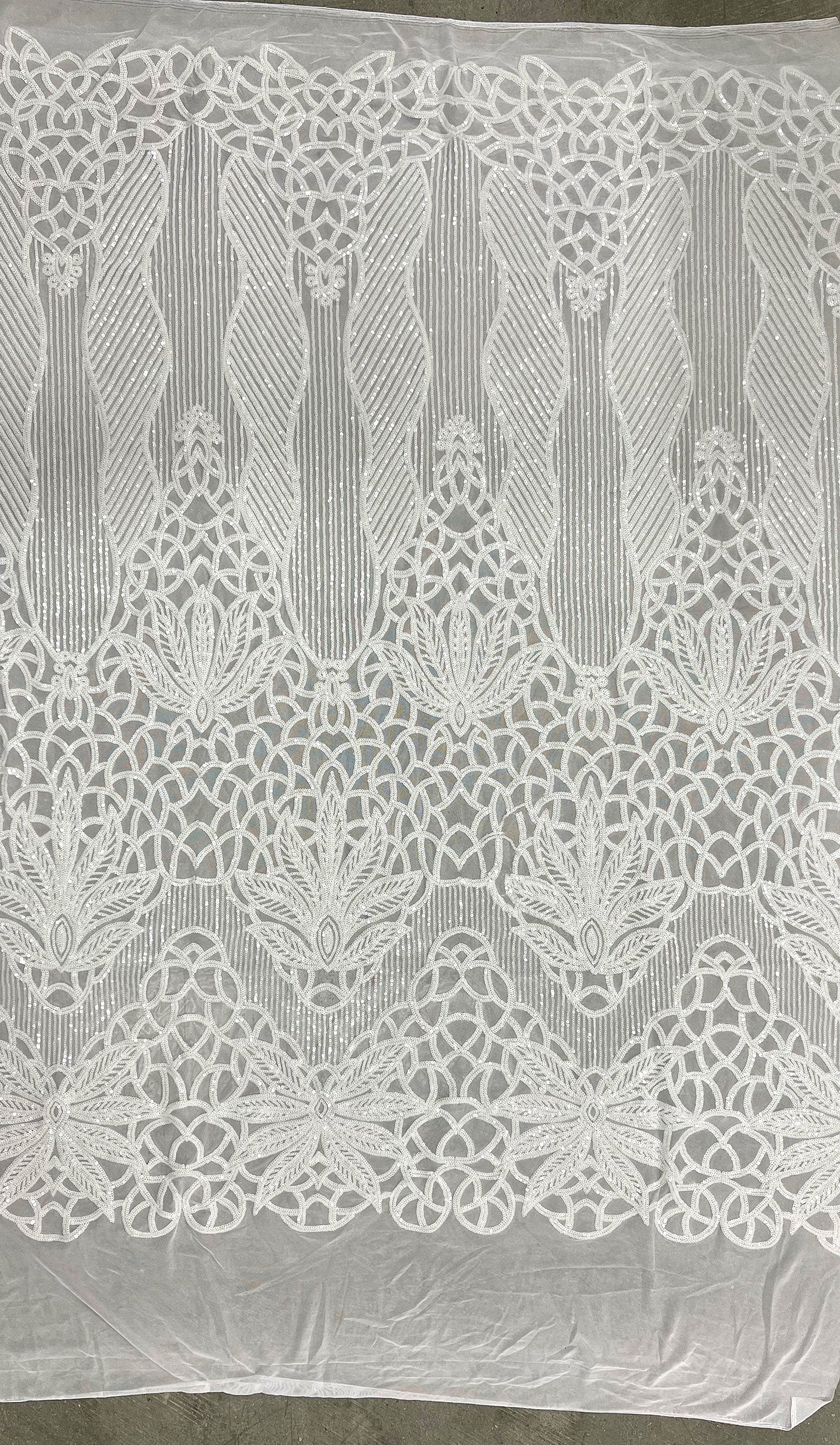 Artemis WHITE Sequins on Mesh Lace Fabric by the Yard