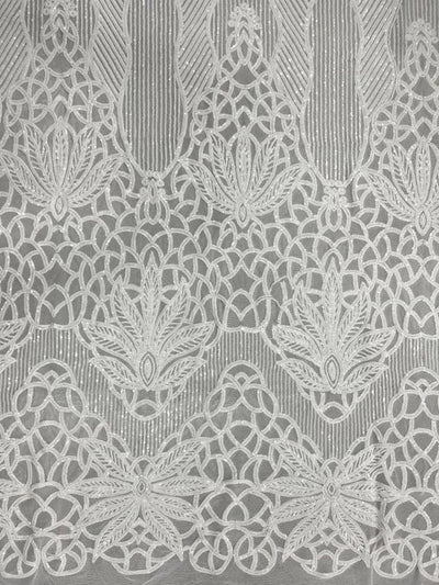 Artemis WHITE Sequins on Mesh Lace Fabric by the Yard