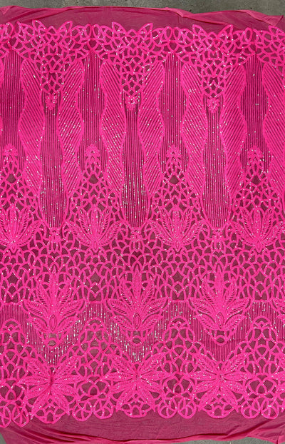 Artemis HOT PINK Sequins on Mesh Lace Fabric by the Yard
