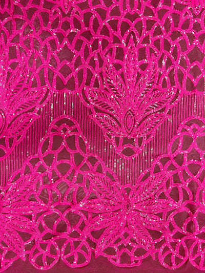 Artemis HOT PINK Sequins on Mesh Lace Fabric by the Yard