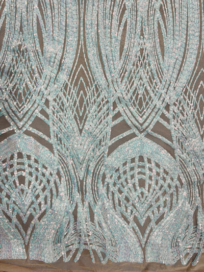 Athena Iridescent WHITE PINK Sequins on NUDE Mesh Lace Fabric by the Yard