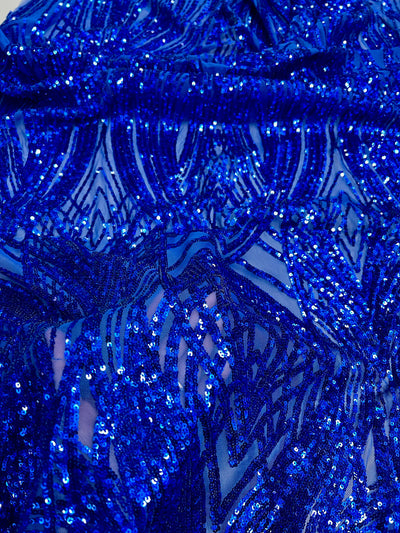 Athena ROYAL BLUE Sequins on Mesh Lace Fabric by the Yard