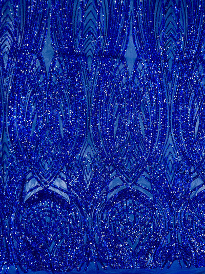 Athena ROYAL BLUE Sequins on Mesh Lace Fabric by the Yard