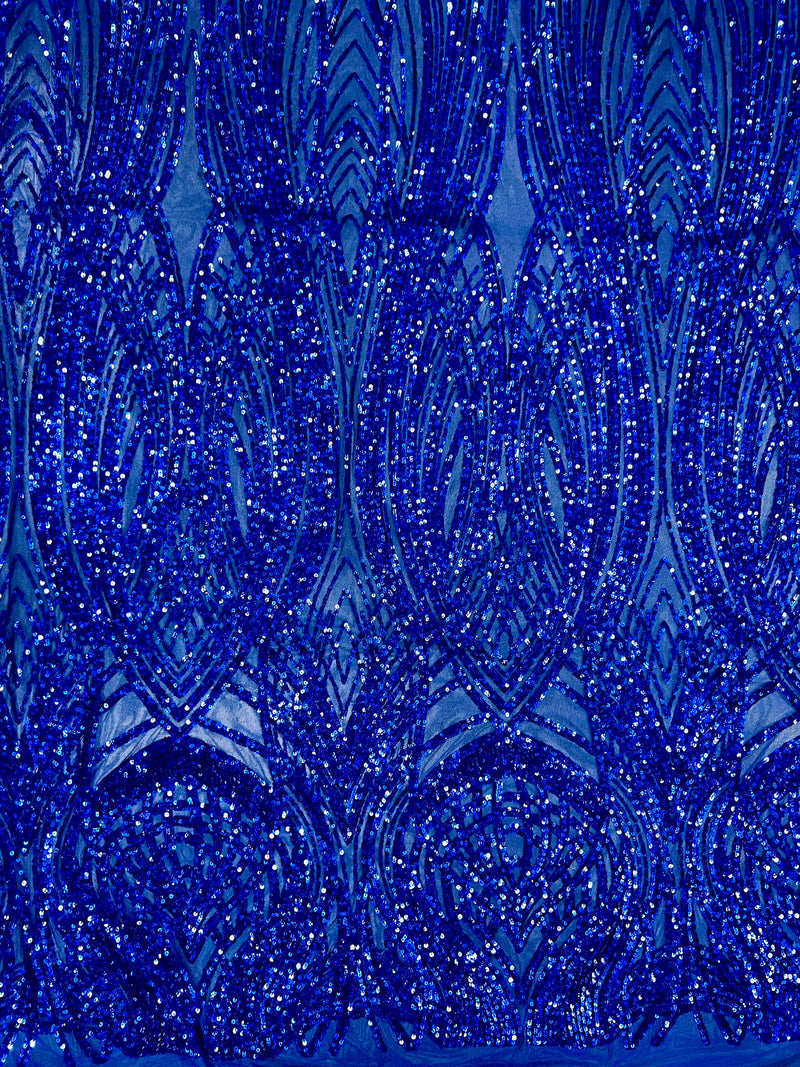 Athena ROYAL BLUE Sequins on Mesh Lace Fabric by the Yard