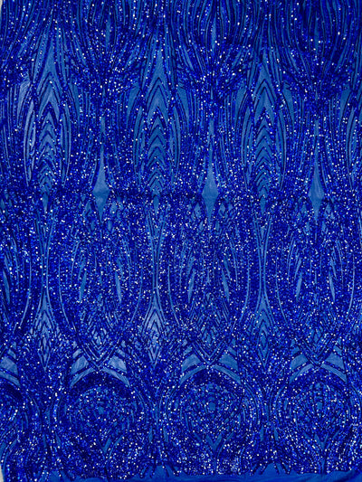 Athena ROYAL BLUE Sequins on Mesh Lace Fabric by the Yard