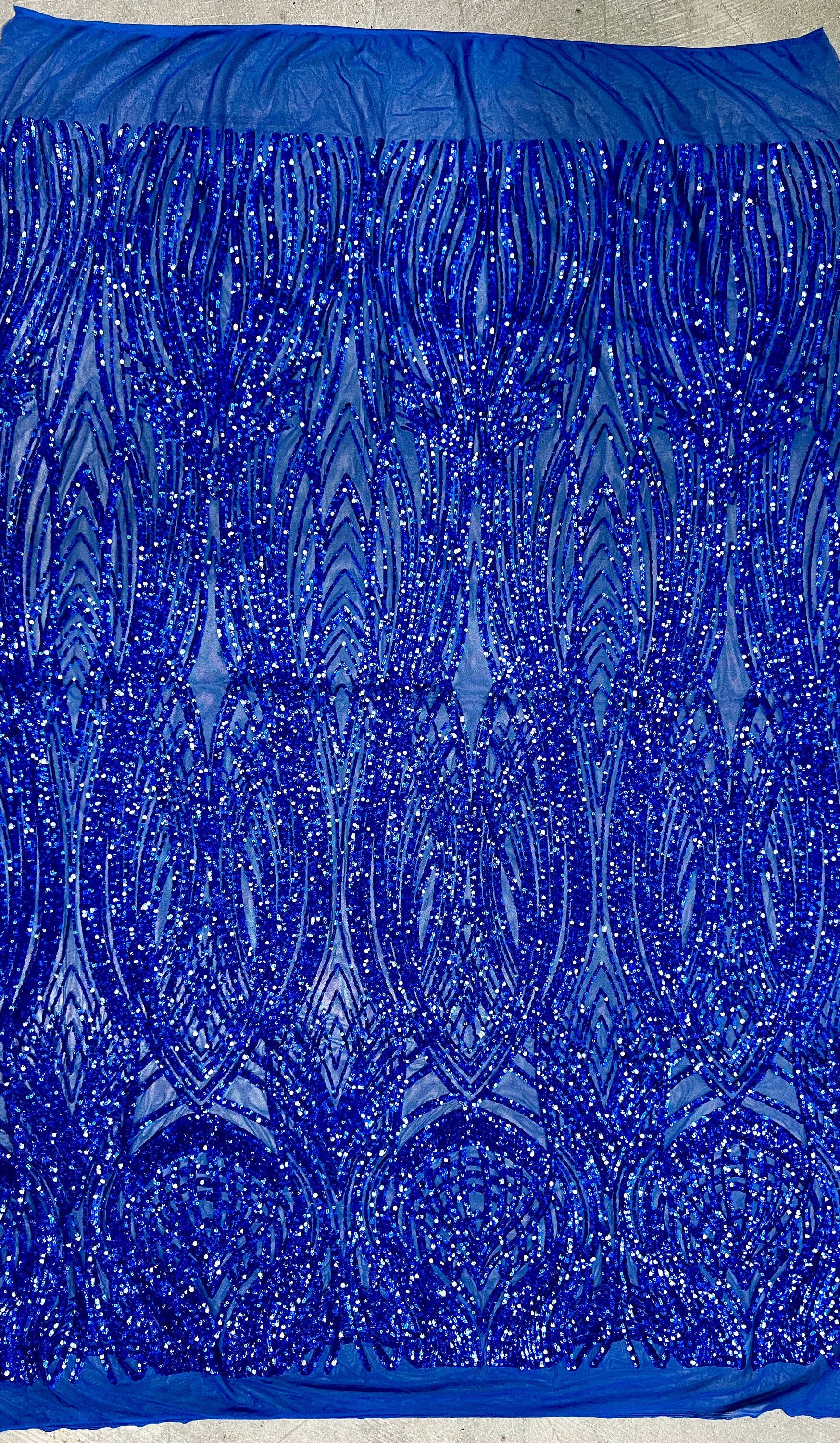 Athena ROYAL BLUE Sequins on Mesh Lace Fabric by the Yard