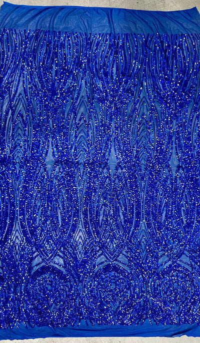 Athena ROYAL BLUE Sequins on Mesh Lace Fabric by the Yard