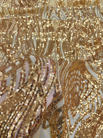 Athena GOLD Sequins on Mesh Lace Fabric by the Yard