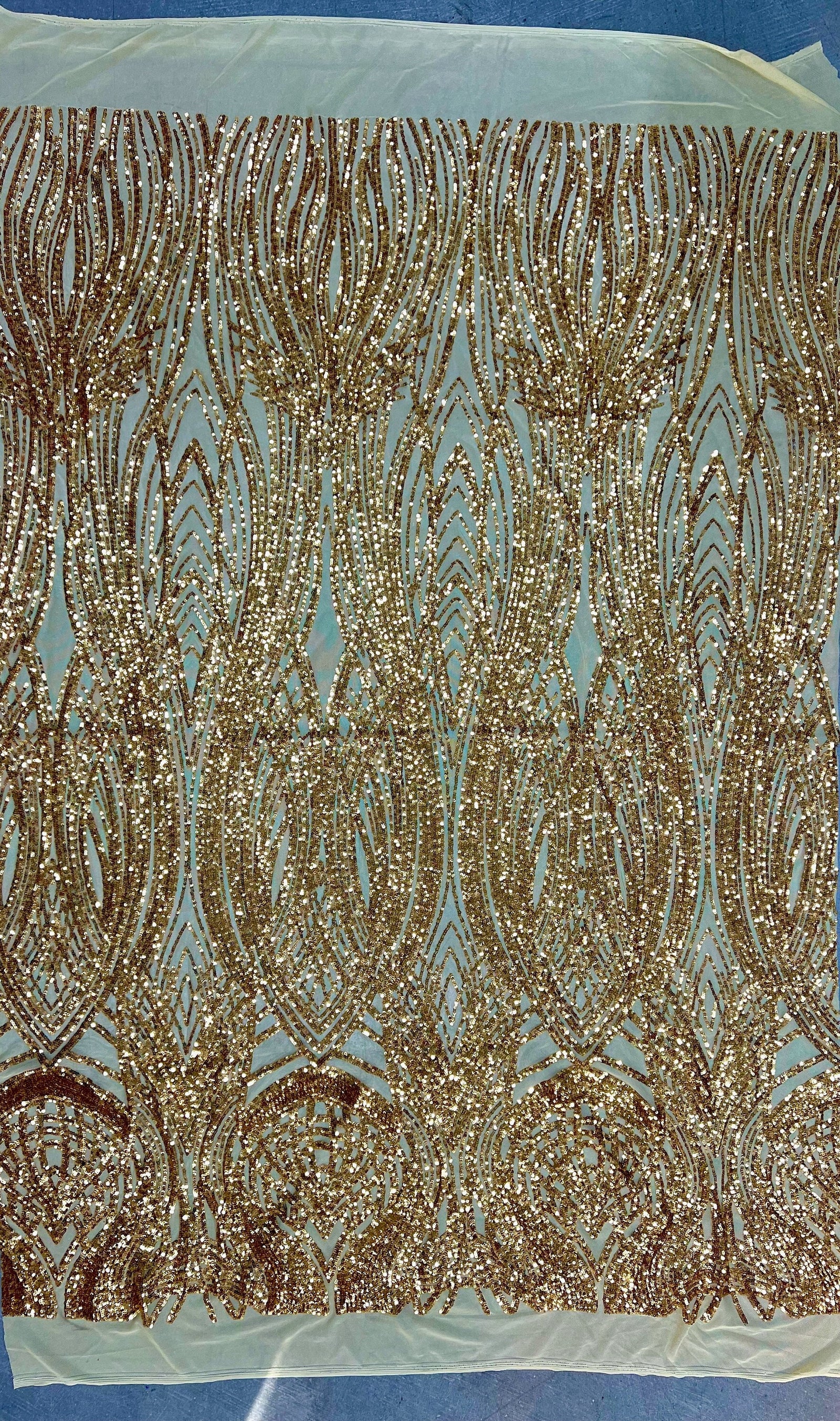 Athena GOLD Sequins on Mesh Lace Fabric by the Yard