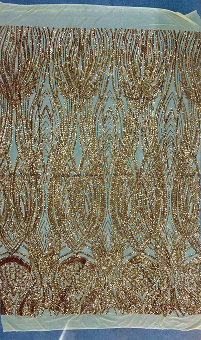 Athena GOLD Sequins on Mesh Lace Fabric by the Yard