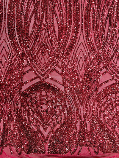 Athena BURGUNDY Sequins on Mesh Lace Fabric by the Yard