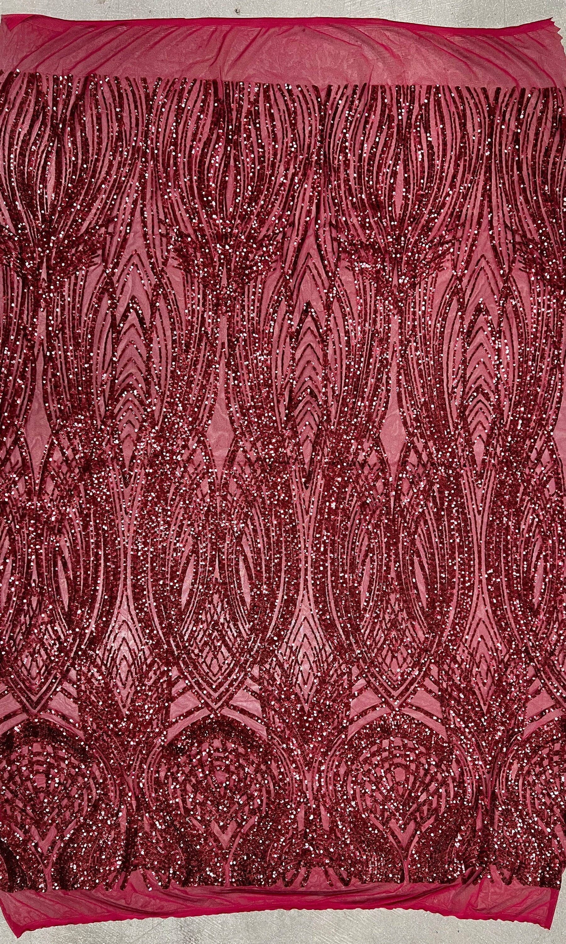 Athena BURGUNDY Sequins on Mesh Lace Fabric by the Yard