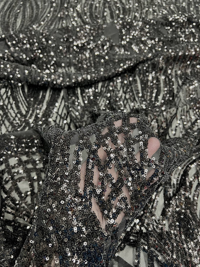 Athena BLACK Sequins on Mesh Lace Fabric by the Yard