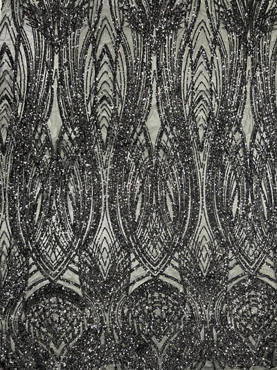 Athena BLACK Sequins on Mesh Lace Fabric by the Yard