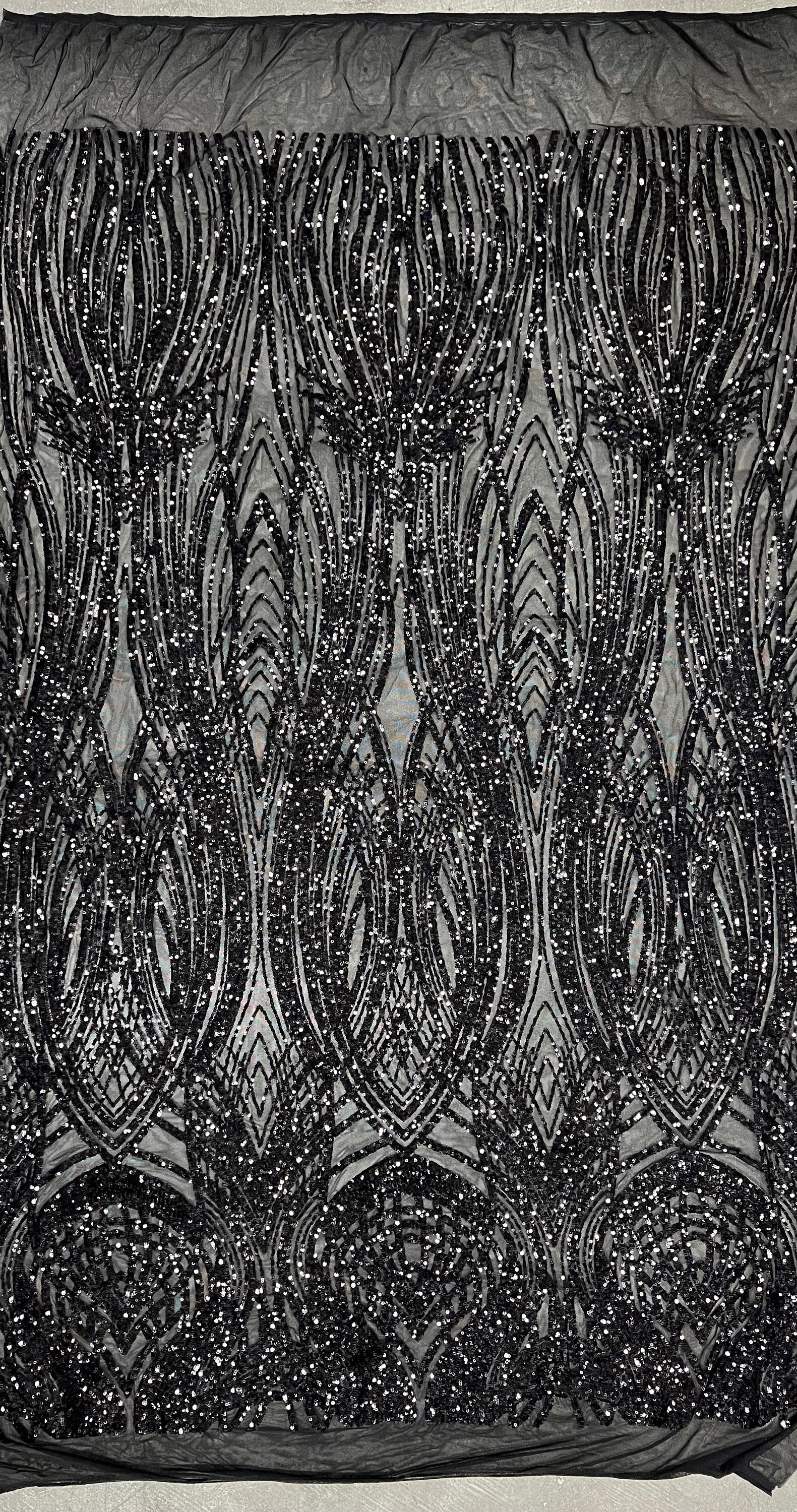 Athena BLACK Sequins on Mesh Lace Fabric by the Yard