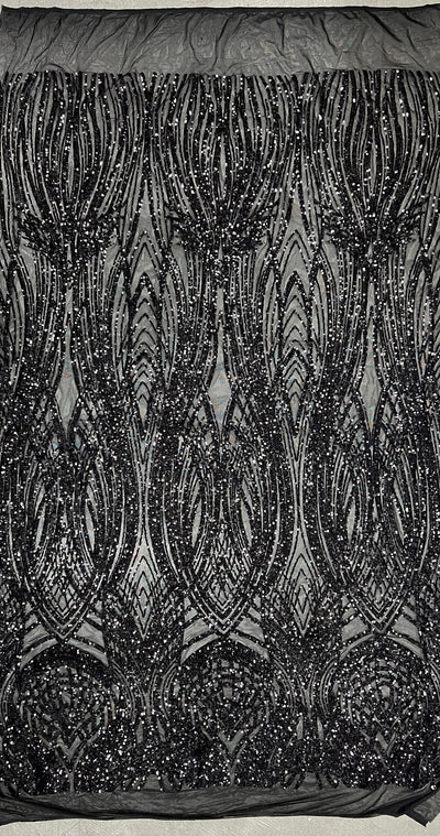 Athena BLACK Sequins on Mesh Lace Fabric by the Yard