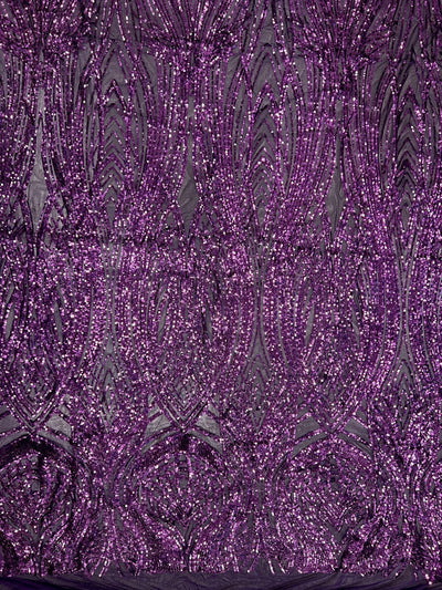 Athena PLUM Sequins on Mesh Lace Fabric by the Yard