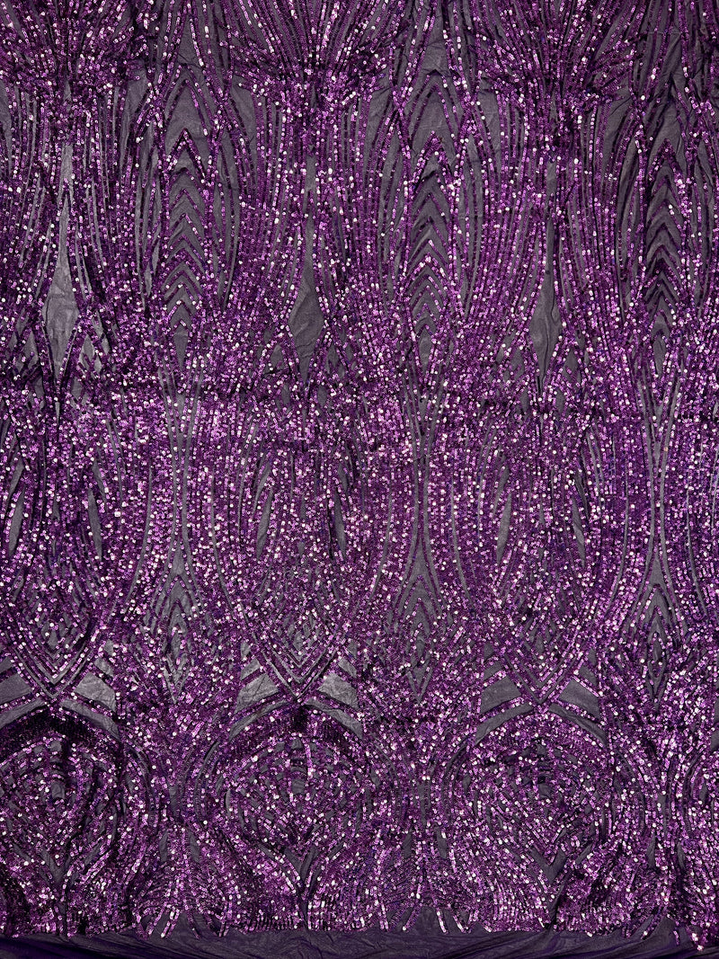 Athena PLUM Sequins on Mesh Lace Fabric by the Yard