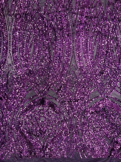 Athena PLUM Sequins on Mesh Lace Fabric by the Yard