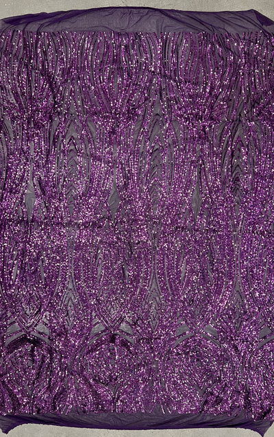 Athena PLUM Sequins on Mesh Lace Fabric by the Yard