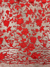 Nina RED Polyester 3D Floral Embroidery on Mesh Lace Fabric by the Yard - 10032
