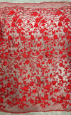Nina RED Polyester 3D Floral Embroidery on Mesh Lace Fabric by the Yard - 10032
