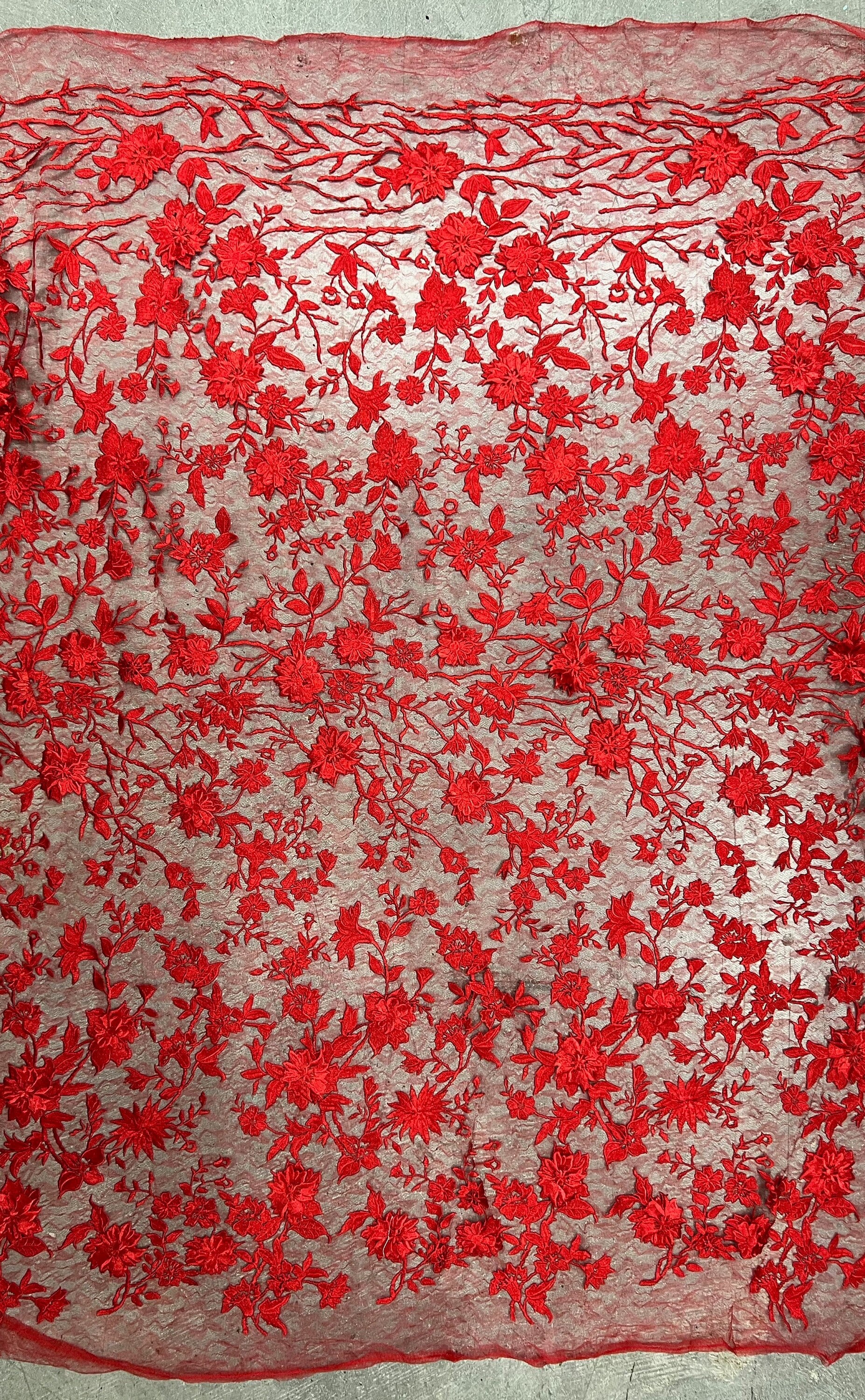Nina RED Polyester 3D Floral Embroidery on Mesh Lace Fabric by the Yard - 10032