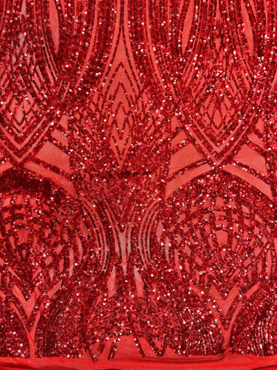 Athena RED Sequins on Mesh Lace Fabric by the Yard