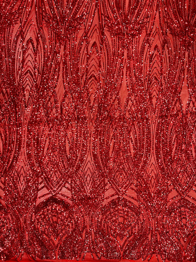 Athena RED Sequins on Mesh Lace Fabric by the Yard