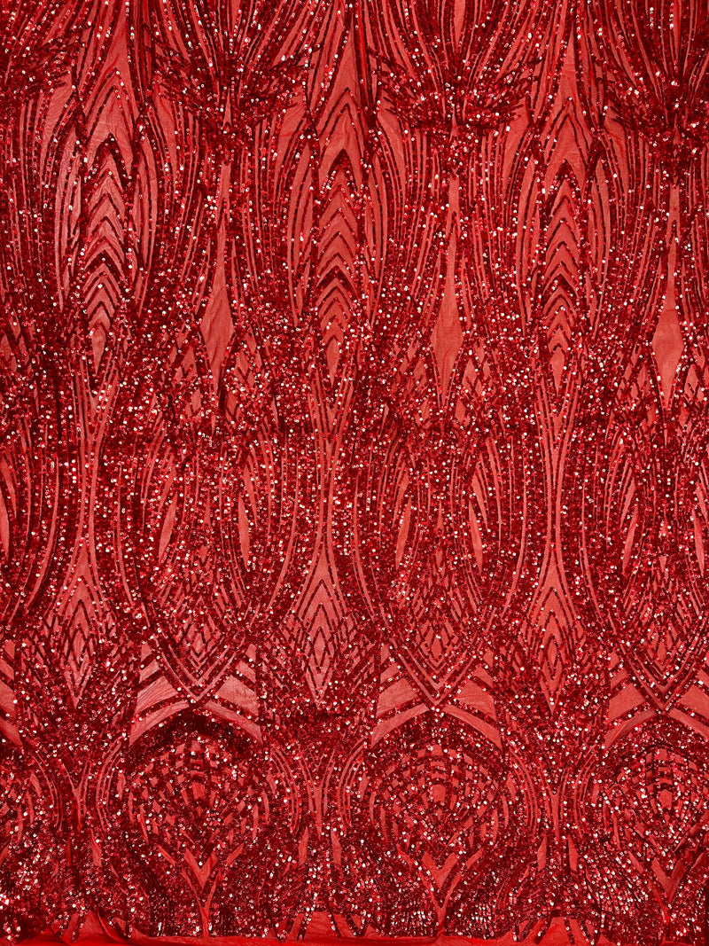 Athena RED Sequins on Mesh Lace Fabric by the Yard